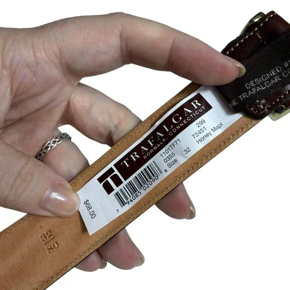 Trafalgar Brown Hand-Polished Cortina Leather Belt, 32/80 - Picture 2 of 11